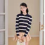 DELIZ - Áo cardigan len dài tay cổ tròn kẻ nngang chất len lông thỏ vặn thừng cao cấp CD849