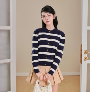 [MỞ BÁN] DELIZ - Áo cardigan len dài tay cổ tròn kẻ nngang chất len lông thỏ vặn thừng cao cấp CD849