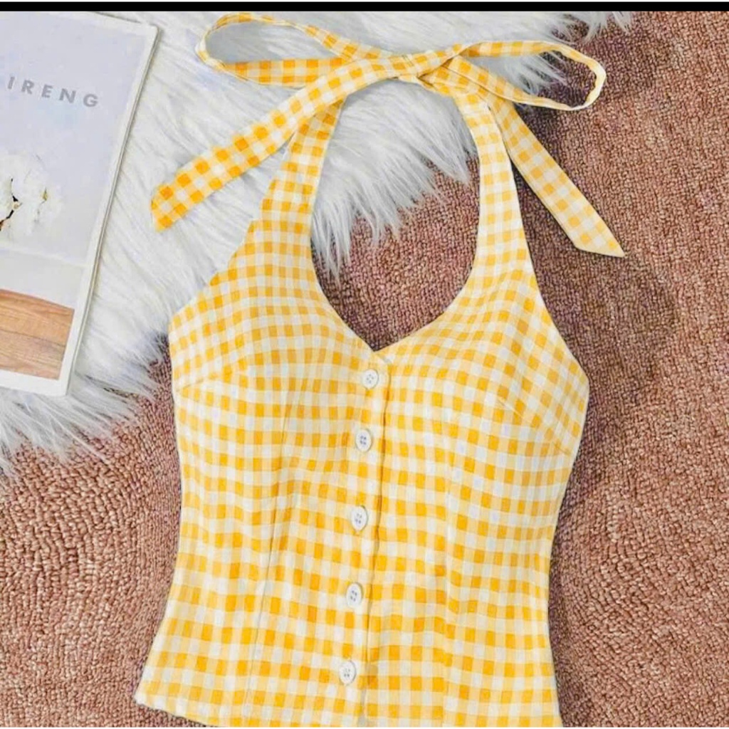 Áo Yếm Karo Cột Dây Croptop Nữ Tính Trẻ Trung – Áo Yếm Nữ Dạo Phố, Đi Chơi, Hẹn Hò, Du Lịch Cao Cấp