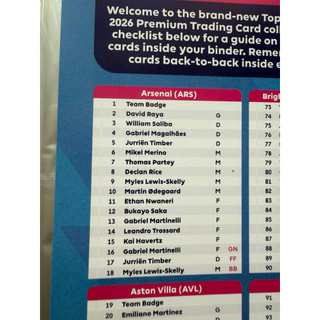 [ 1 -> 90 ] Thẻ Lẻ Cầu Thủ Bóng Đá Topps Permier League 2026 25/26