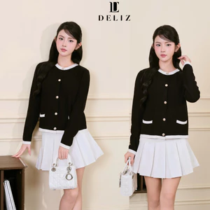 DELIZ - Cardigan nữ dài tay cổ tròn phối cúc ngọc dáng trơn basic nhiều màu len lông thỏ dệt cao cấp CD832