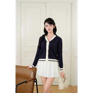 [MỞ BÁN] DELIZ - Cardigan cổ tim dài tay xanh than cho nữ, áo len lông thỏ phối viền cao cấp CD842