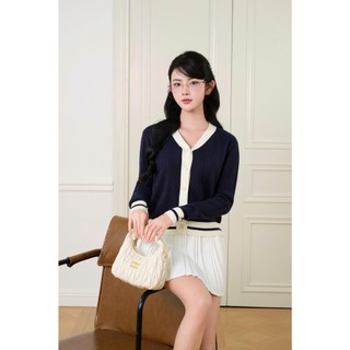 [MỞ BÁN] DELIZ - Cardigan cổ tim dài tay xanh than cho nữ, áo len lông thỏ phối viền cao cấp CD842