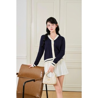 [MỞ BÁN] DELIZ - Cardigan cổ tim dài tay xanh than cho nữ, áo len lông thỏ phối viền cao cấp CD842
