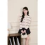 DELIZ - Áo khoác cardigan dài tay cổ tròn len lông thỏ mềm đóng cúc kẻ ngang phối màu cho nữ CD844