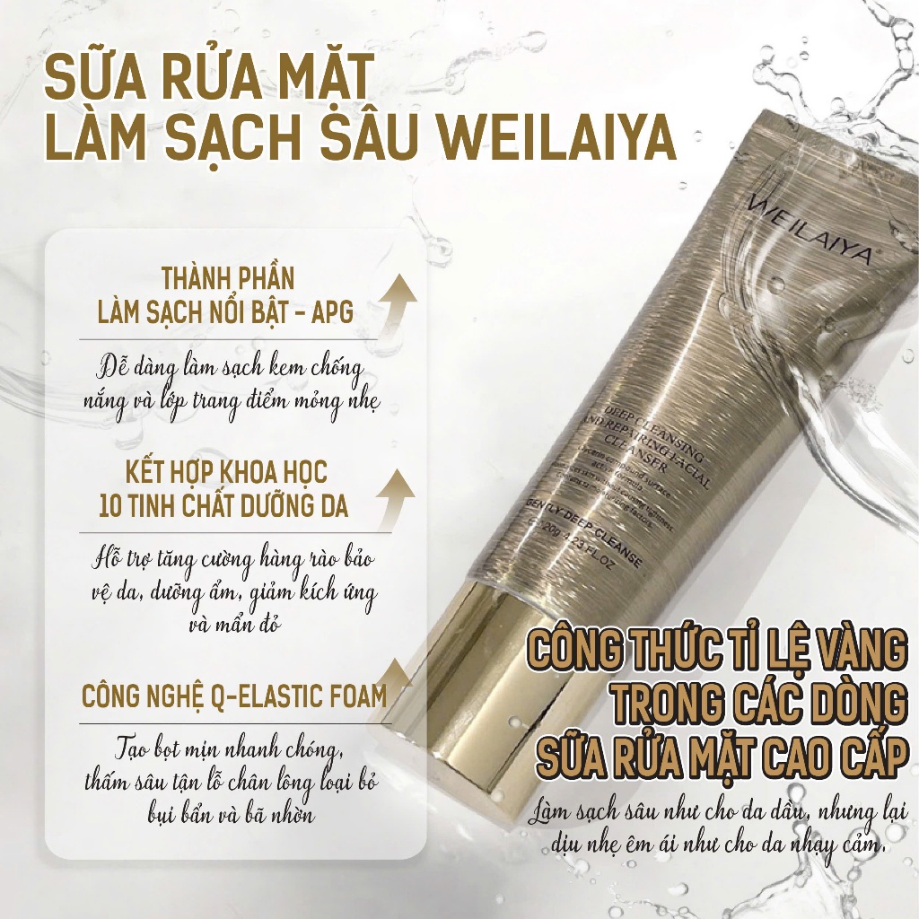 Combo Sữa rửa mặt Weilaiya Deep Cleansing and Repairing Facial Cleanser + Nước tẩy trang Tender Moisturizing Deep Make-U
