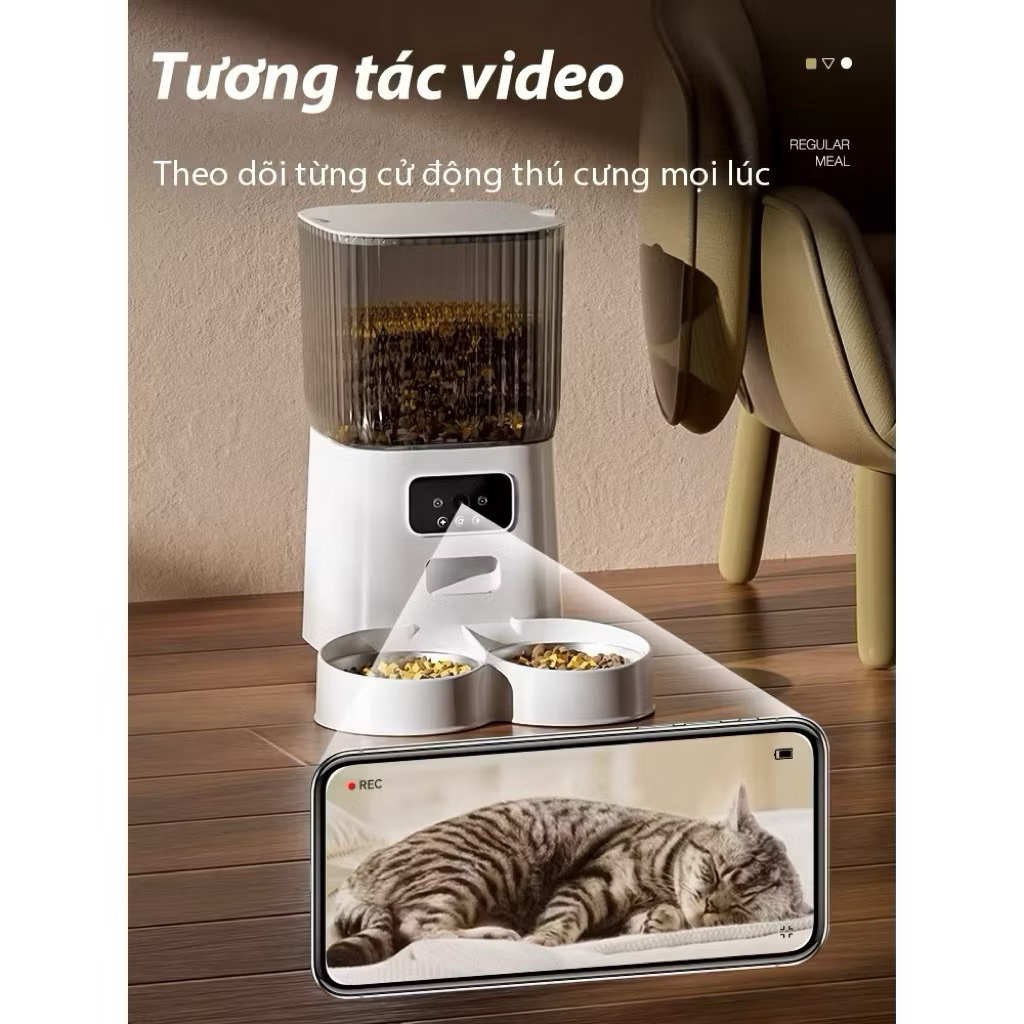 Máy cho chó mèo ăn tự động thông minh camera 3L-5L-Hẹn giờ và định lượng-Bộ điều khiển từ xa WiFi app quq điện thoại