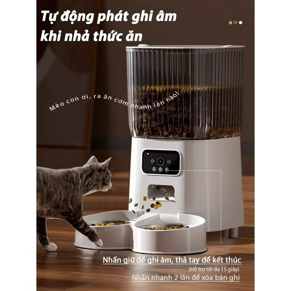 Máy cho chó mèo ăn tự động thông minh camera 3L-5L-Hẹn giờ và định lượng-Bộ điều khiển từ xa WiFi app quq điện thoại