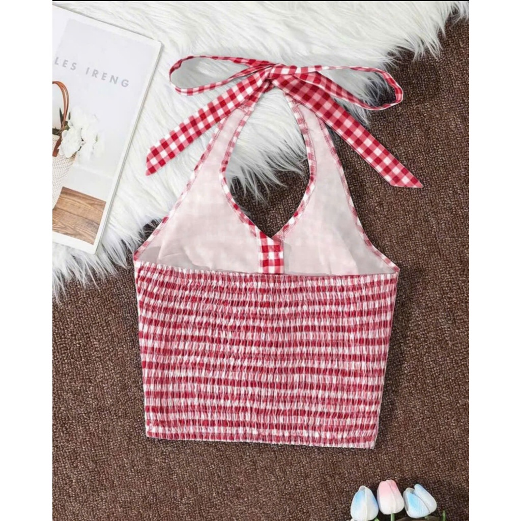 Áo Yếm Karo Cột Dây Croptop Nữ Tính Trẻ Trung – Áo Yếm Nữ Dạo Phố, Đi Chơi, Hẹn Hò, Du Lịch Cao Cấp