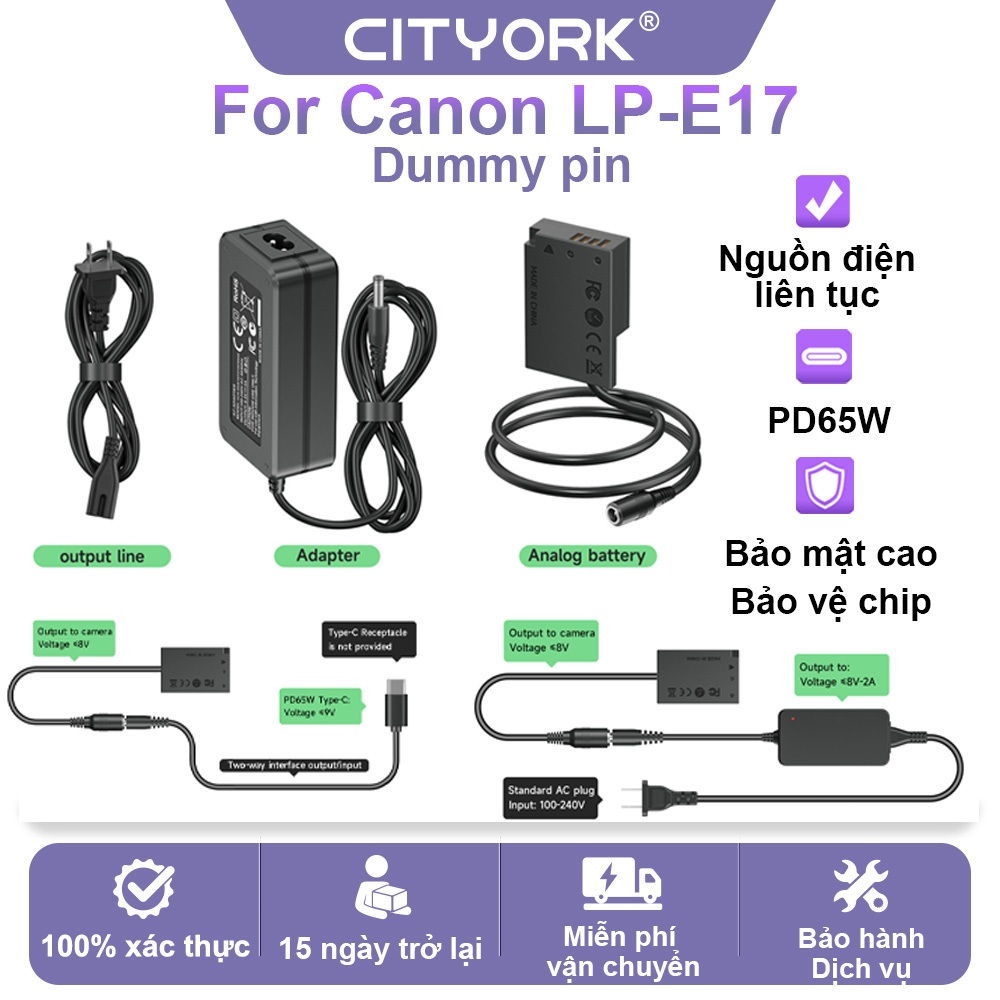 CITYORK Dummy Pin Type-C Canon LP-E17 Củ Sạc Nhanh PD 65W Cho Canon EOS ...