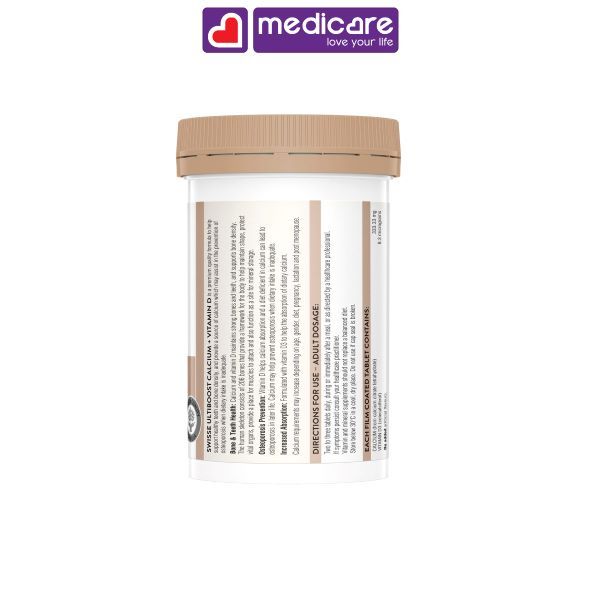 Viên uống SWISSE ultiboost calcium vitamin D hỗ trợ xương hộp 90 viên