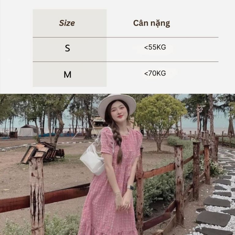 Đầm nữ không cổ bigsize bầu xinh không cổ thanh lịch Váy maxi đuôi cá kẻ hồng vintage cộc tay form rộng suông T1330G