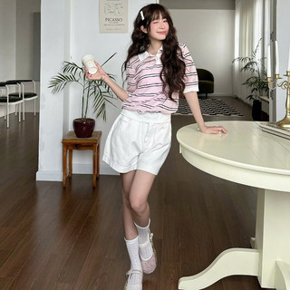 NAVIE - Áo POLO CARA  phối sọc thêu thời trang nữ