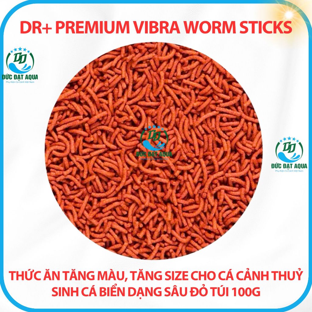 Thức ăn tăng màu tăng size cho cá cảnh, thủy sinh dạng sâu đỏ túi 100g Dr+ Premium Vibra Worm Sticks 7