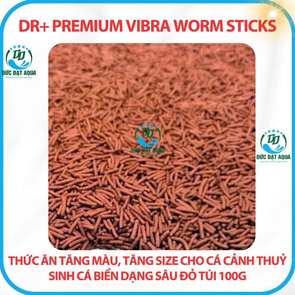 Thức ăn tăng màu tăng size cho cá cảnh, thủy sinh dạng sâu đỏ túi 100g Dr+ Premium Vibra Worm Sticks 2