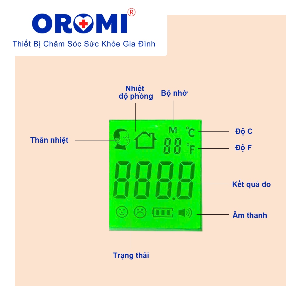 Nhiệt kế điện tử hồng ngoại OROMI NKDT-001 - Có cảnh báo nhiệt độ và bộ nhớ