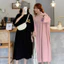 Đầm bầu bigsize chubby Váy thun suông dáng rộng cộc tay không cổ dài qua gối CALFMANNA họa tiết 2 mặt chất cotton T1334G