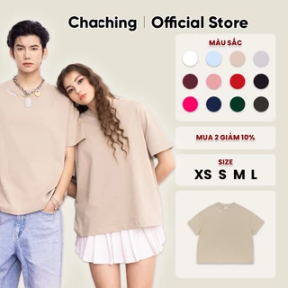 [13 Màu Trendy] Áo Thun Unisex ChaChing, Áo Phông Nam Nữ Form Boxy Cổ Tròn Thêu Logo Vải Thun Cotton Co Giãn 2 Chiều