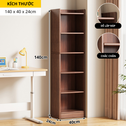 Kệ sách góc tường nhiều tầng, kệ đa năng lắp ghép có HẬU FULL chất liệu gỗ MDF phù Melamine ND40
