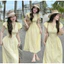 Váy nữ maxi cổ V tay ngắn cánh tiên dáng dài màu vàng pastel, đầm nữ sang chảnh tiểu thư ôm eo tôn dáng FIZANO HCOM25503