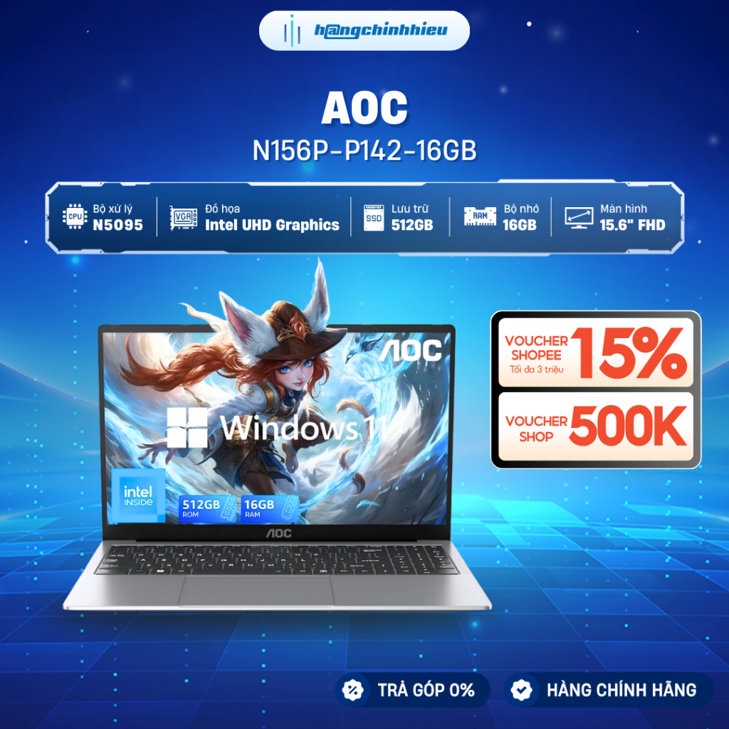 Laptop AOC N156P-P142-16GB Celeron N5095 | 16GB | 512GB | 15.6' FHD ...