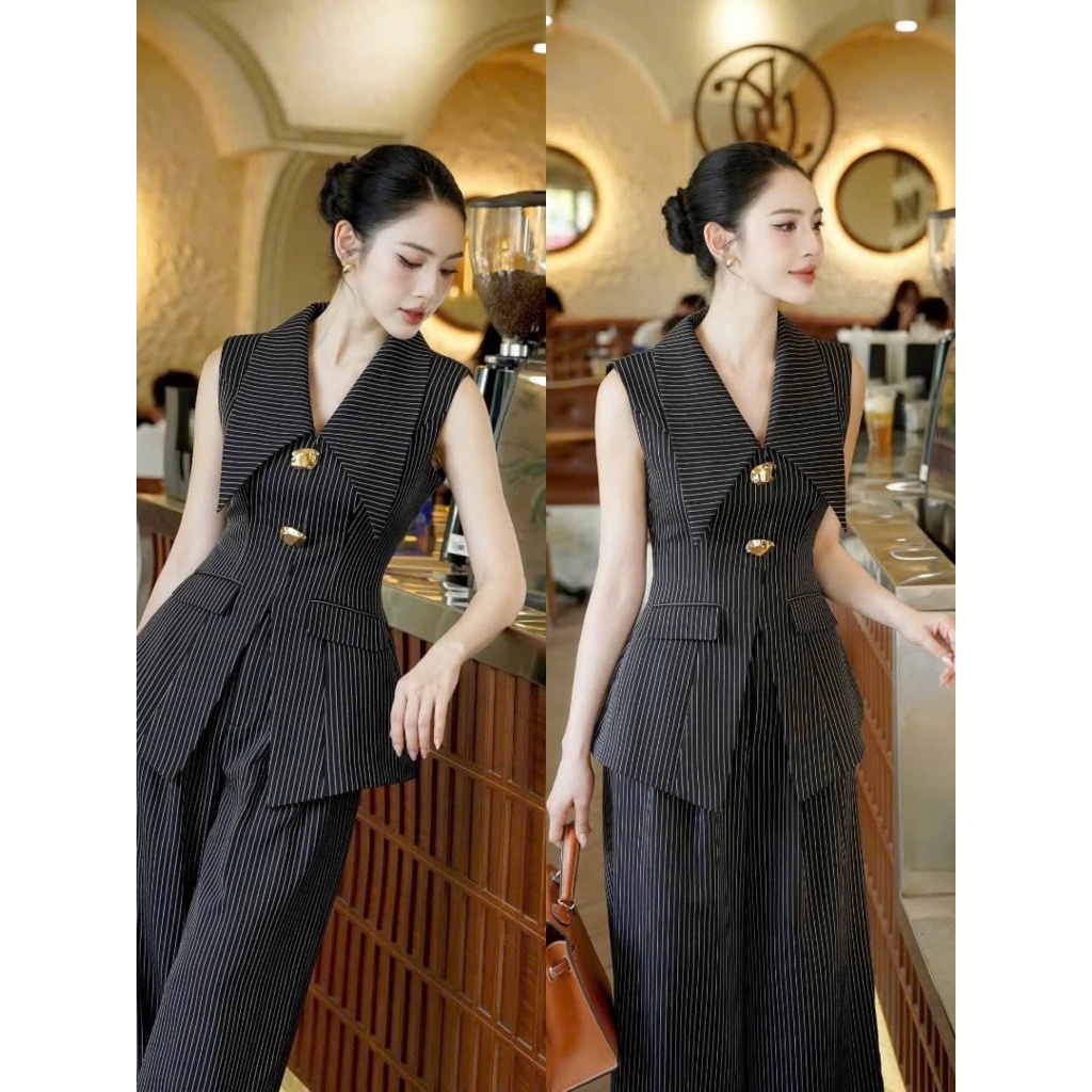 NH CLOTHER - Set bộ đồ vest sát nách phối quần kẻ sọc cao cấp