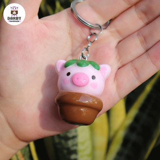 (Đồ Handmade) Móc khóa CHẬU CÂY ỦN ỈN - Thép không gỉ