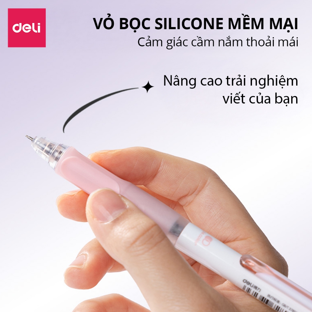 [Combo 4 Bút + 2 Ngòi] Set Bút Gel Deli Ngòi ST 0.5mm Mực Đen Nhanh Khô Viết Trơn Tru Mực Ra Đều Có Thể Thay Ngòi