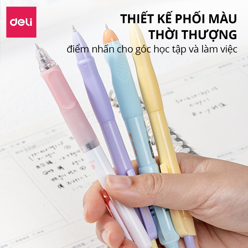 [Combo 4 Bút + 2 Ngòi] Set Bút Gel Deli Ngòi ST 0.5mm Mực Đen Nhanh Khô Viết Trơn Tru Mực Ra Đều Có Thể Thay Ngòi