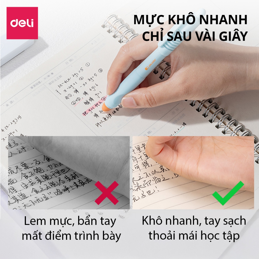 [Combo 4 Bút + 2 Ngòi] Set Bút Gel Deli Ngòi ST 0.5mm Mực Đen Nhanh Khô Viết Trơn Tru Mực Ra Đều Có Thể Thay Ngòi