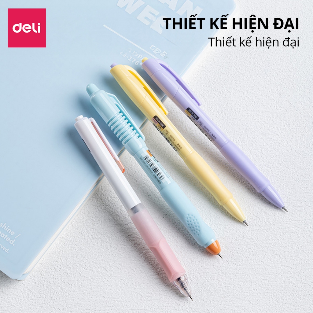 [Combo 4 Bút + 2 Ngòi] Set Bút Gel Deli Ngòi ST 0.5mm Mực Đen Nhanh Khô Viết Trơn Tru Mực Ra Đều Có Thể Thay Ngòi