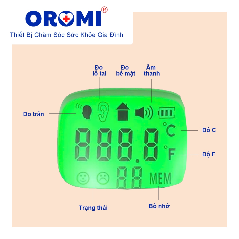 Nhiệt kế điện tử hồng ngoại 2in1 OROMI NKDT-003 - Đo trán + Lỗ tai