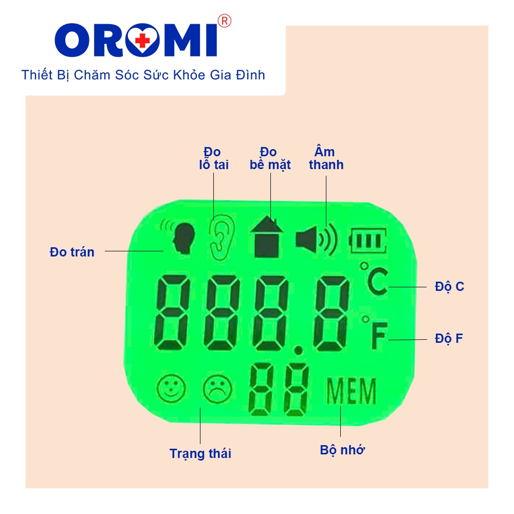 Nhiệt kế điện tử hồng ngoại 2in1 OROMI NKDT-004 - Đo trán + Lỗ tai