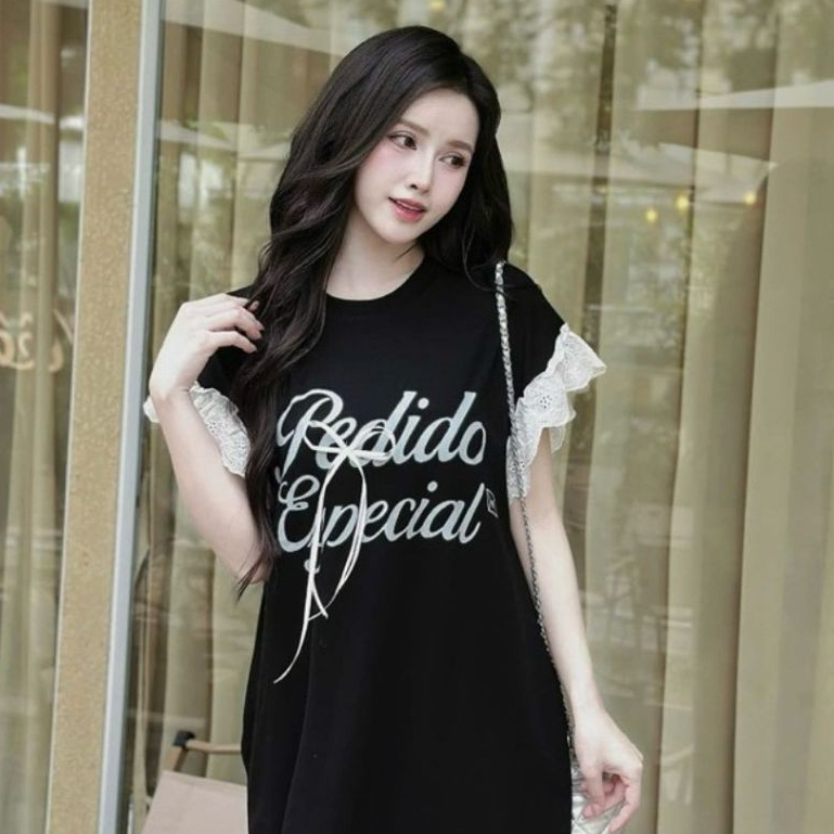 Váy suông thun cotton dáng dài maxi Đầm nữ bigsize bầu chubby xinh form rộng tay phối bèo ren đính nơ không cổ T1351G