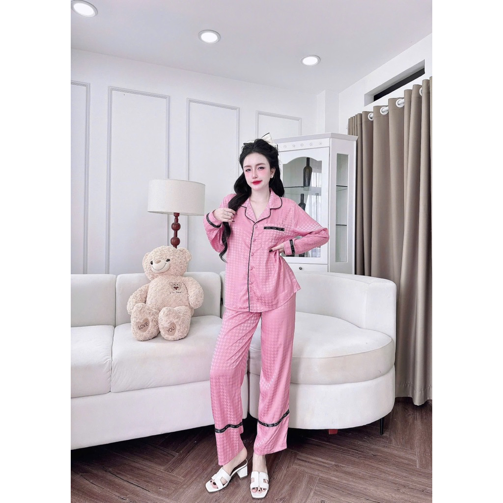 Bộ ngủ trơn viền Lucky pijama chất Gấm xước mềm mát