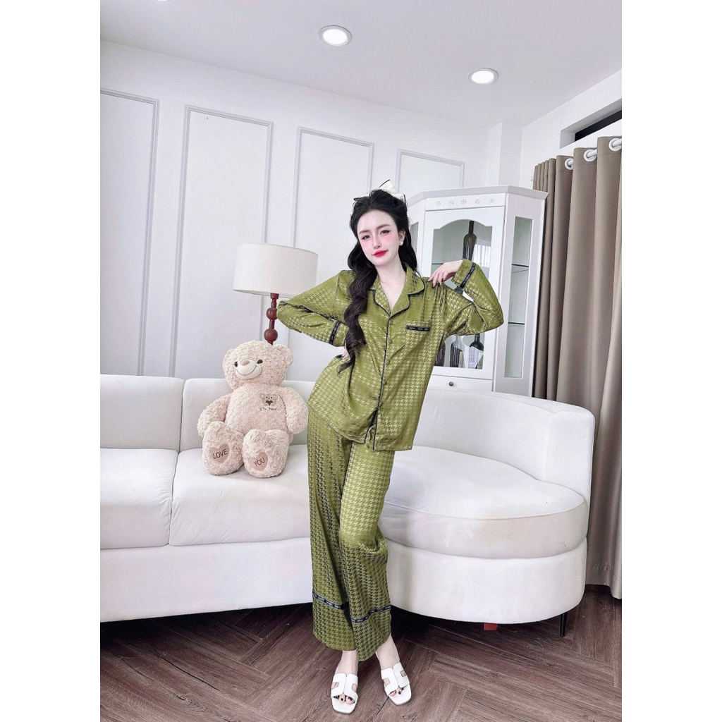 Bộ ngủ trơn viền Lucky pijama chất Gấm xước mềm mát