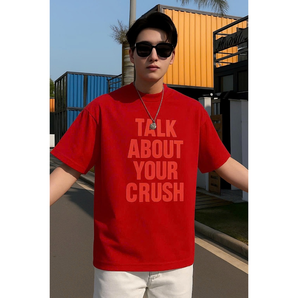 Áo thun Stee Cổ tròn TALK ABOUT YOUR CRUSH in RED Localbrand ICVCVNI Unisex Cotton