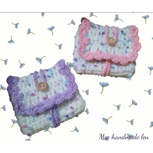 Ví đựng son, thẻ bằng len pompom cầu vòng - handmade len - crochet