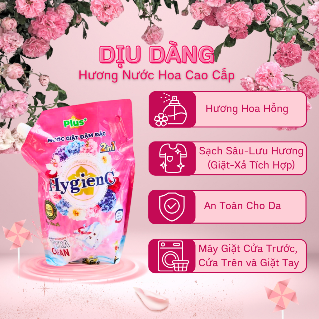 [Live Độc Quyền] Combo 3 Túi Nước Giặt Xả Đậm Đặc HygienC Plus 2.6Kg/ Túi - 6 Mùi Hương