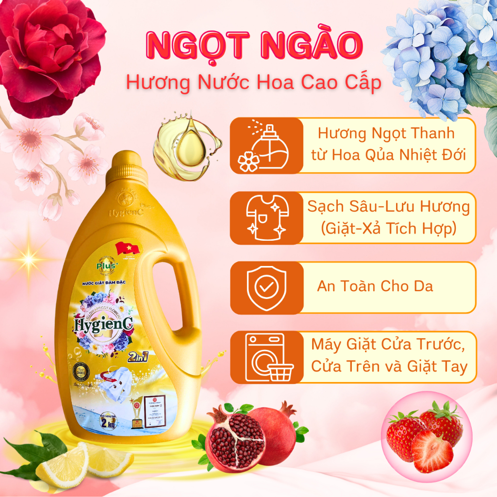 Combo 4 Can Nước Giặt Dưỡng Vải Đậm Đặc HygienC Plus 2.0 Kg/Can - Hương Nước Hoa, Làm Sạch Vết Bẩn