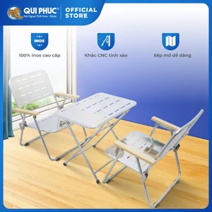 Bộ bàn ghế cà phê Ceto CNC QUI PHÚC, gấp gọn linh hoạt, kích thước 40x60cm, khung inox bền chắc