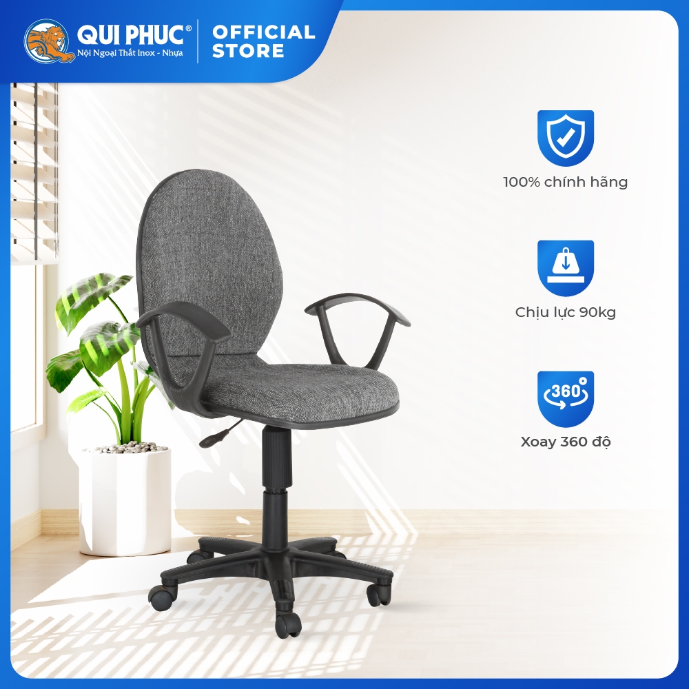 Ghế văn phòng Dona QUI PHÚC, lưng liền, có gác tay, ghế xoay 360 độ, công thái học, dễ lắp đặt