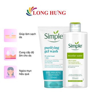 Combo Sữa rửa mặt Simple Purifying Gel Wash (150ml) + Nước tẩy trang Simple Micellar Water (200ml)