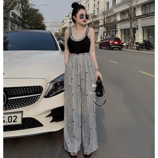 {XẢ} QCCC Quần suông kẻ C N full hoạ tiết fulltagmac đẹp xuất sắc xịn sò