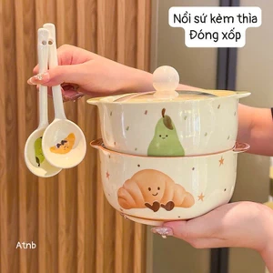 🥑 Nồi Sứ Kèm Thìa Hoạ Tiết Quả Bơ Và Bánh Ngọt Xinh Xỉu 🍰 ( Tặng kèm 1 đôi đũa)