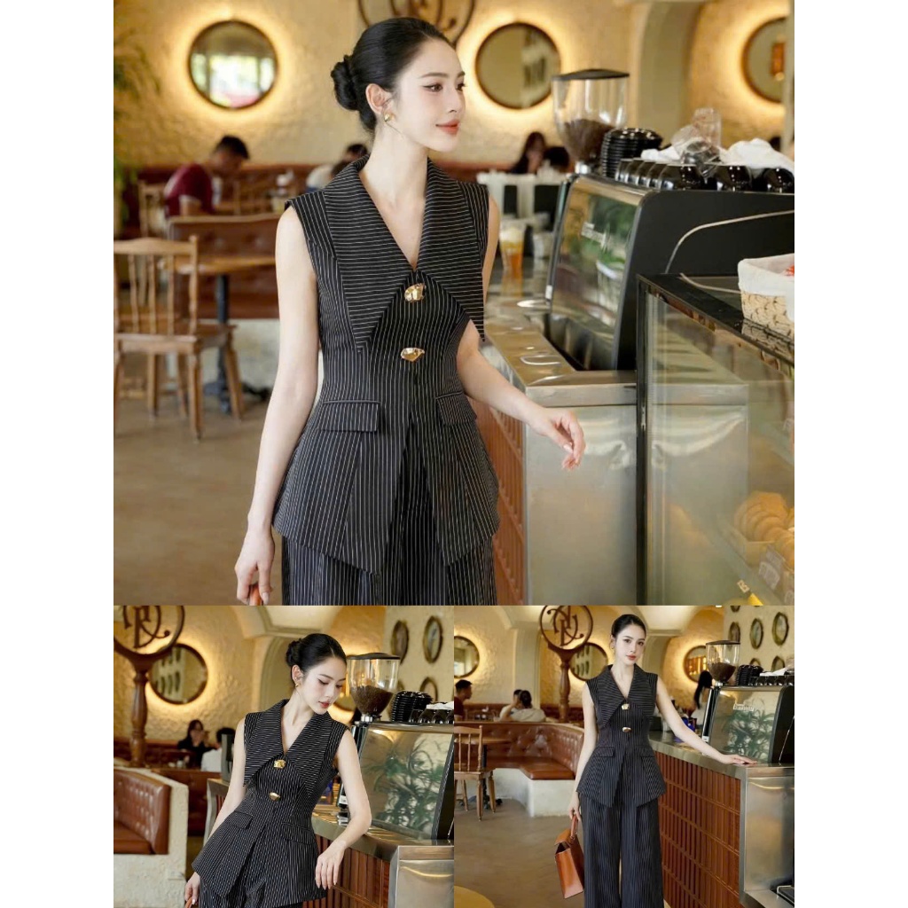 NH CLOTHER - Set bộ đồ vest sát nách phối quần kẻ sọc cao cấp