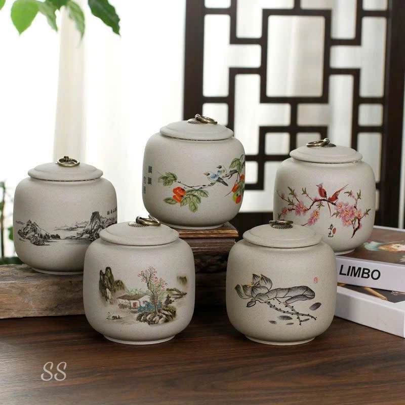 Hũ đựng trà gốm tử sa in họa tiết, hũ đựng trà gốm cao cấp