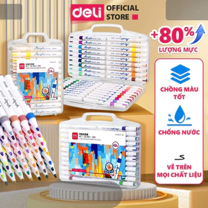 sale 40% Bút màu Acrylic Marker Deli THÊM 80% MỰC - 12/24/36/48/64 Màu Tô Vẽ Trên Mọi Chất Liệu Giày Vải Cốc