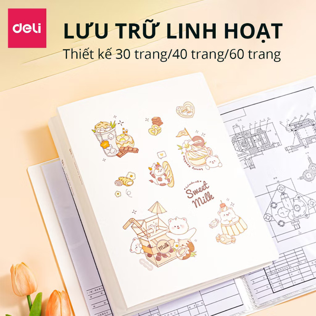 Sale off 60% File Tài Liệu File Lá Học Sinh DELI Đa Năng A4 Bìa Kẹp Lá Tệp Đựng Tài Liệu Đựng 30 40 Lá Màu Pastel