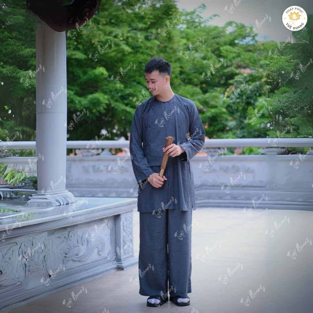 Pháp phục tu sĩ Nam - Bộ vạt hò form Ni nút thắt tà lửng truyền thống chất vải linen cao cấp chính phẩm